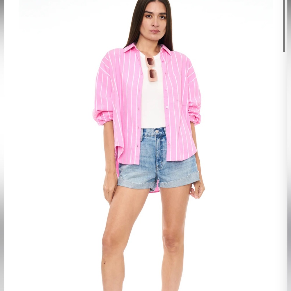 SLOANE OVERSIZED BUTTON DOWN SHIRT - FLAMINGO STRIPE pistola